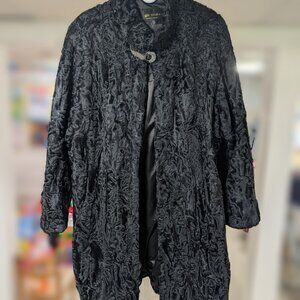 Vintage Black Persian Lamb Fur Coat – Textured Swirl Design